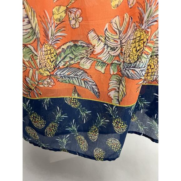 Beach Lunch Lounge Orange Pineapple Print Tunic Medium Semi Sheer - Picture 3 of 9